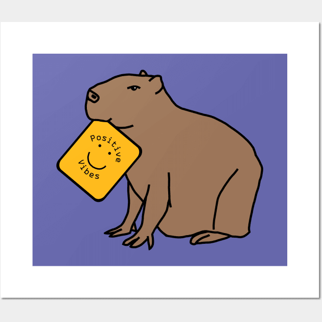 Capybara with Positive Vibes Smiley Face Wall Art by ellenhenryart